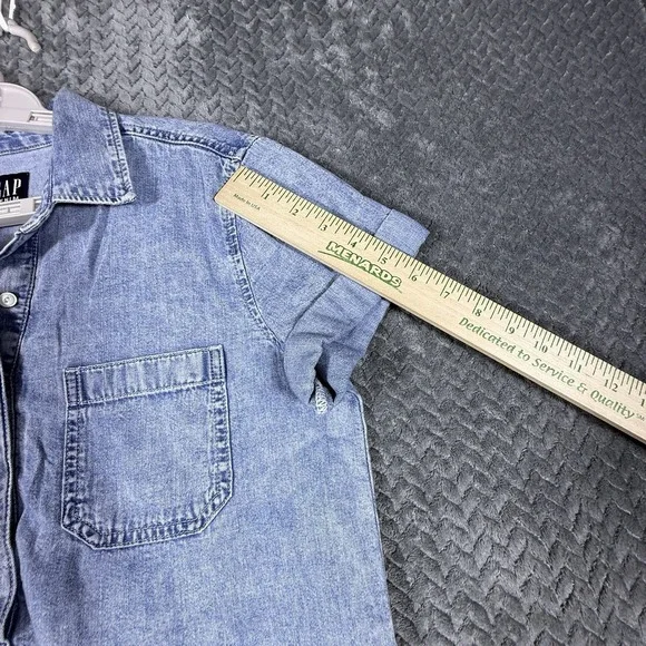 Gap Women's Denim Shirt Dress Small Cotton Pockets Short Sleeved Relaxed Fit - Picture 11 of 11